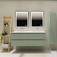 GODART - Meuble salle de bain strié 140 cm - Double vasque Solid surface - Vert mat - A suspendre - Karaib 2 - vignette