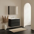 ALLIBERT - Ensemble meuble salle de bain 80 cm + armoire - plan céramique - Noir mat - A suspendre - Donna - vignette