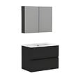 ALLIBERT - Ensemble meuble salle de bain 80 cm + armoire - plan céramique - Noir mat - A suspendre - Donna - vignette