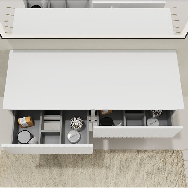 GODART - Meuble salle de bain strié 120 cm pour vasque à poser - Blanc mat - A suspendre - Karaib 2 - large