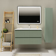 GODART - Meuble salle de bain strié 100 cm - Plan vasque céramique - Vert mat - A suspendre - Karaib 2 - vignette