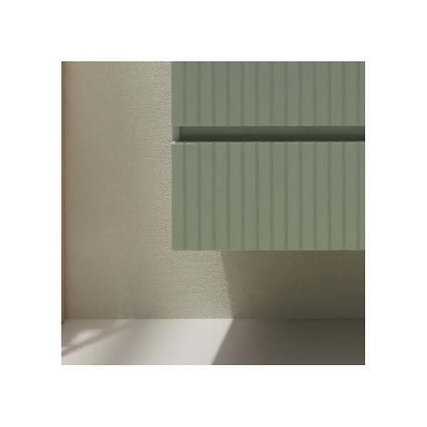 GODART - Meuble salle de bain strié 100 cm - Plan vasque céramique - Vert mat - A suspendre - Karaib 2 - large