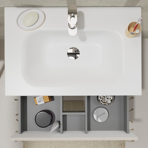 GODART - Meuble salle de bain 70 cm - Plan vasque Solid surface - Beige cachemire mat - A suspendre - Karaib 2 - large