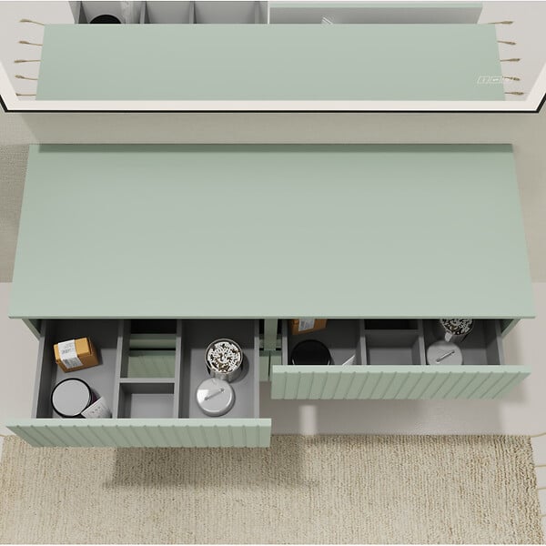 GODART - Meuble salle de bain strié 120 cm pour vasque à poser - Vert mat - A suspendre - Karaib 2 - large