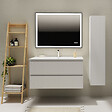 GODART - Meuble salle de bain strié 100 cm - Plan vasque céramique - Blanc mat - A suspendre - Karaib 2 - vignette