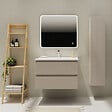 GODART - Meuble salle de bain strié 80 cm - Plan vasque céramique - Beige cachemire mat - A suspendre - Karaib 2 - vignette