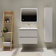 GODART - Meuble salle de bain strié 70 cm - Plan vasque Solid surface - Blanc mat - A suspendre - Karaib 2 - vignette