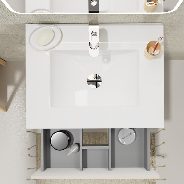 GODART - Meuble salle de bain 60 cm - Plan vasque céramique - Beige cachemire mat - A suspendre - Karaib 2 - large