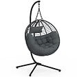 ID MARKET - Fauteuil rond suspendu ajouré effet rotin gris avec coussin gris - vignette
