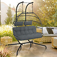 ID MARKET - Fauteuil oeuf suspendu ajouré 2 places effet rotin gris avec coussin gris - vignette