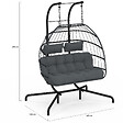 ID MARKET - Fauteuil oeuf suspendu ajouré 2 places effet rotin gris avec coussin gris - vignette
