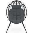 ID MARKET - Fauteuil oeuf sur pied ajouré gris effet rotin avec coussin gris - vignette