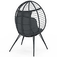 ID MARKET - Fauteuil oeuf sur pied ajouré gris effet rotin avec coussin gris - vignette