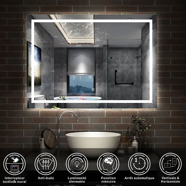AICA SANITAIRE - AICA Ensemble meuble de Salle de Bain Suspendu 120cm avec lavabo à poser + Colonne + Miroir LED Dimmable - large