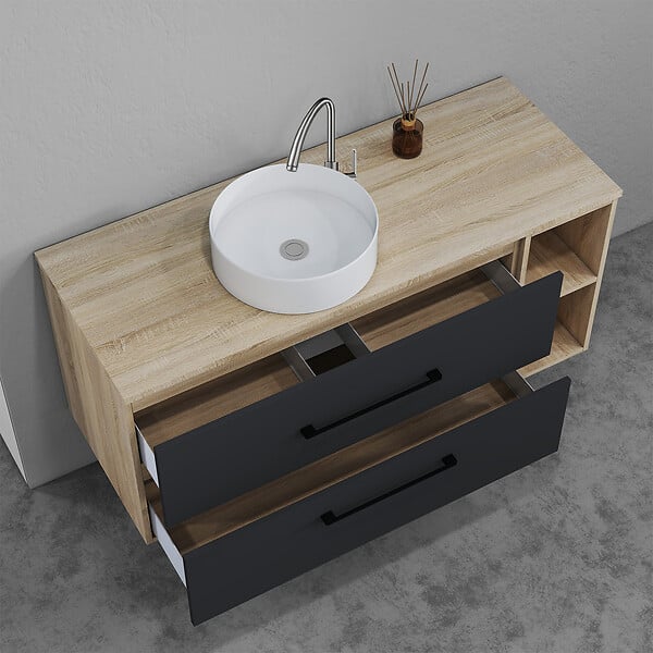 AICA SANITAIRE - AICA Ensemble meuble de Salle de Bain Suspendu 120cm avec lavabo à poser + Colonne + Miroir LED Dimmable - large