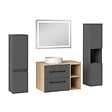 AICA SANITAIRE - AICA Ensemble meuble de Salle de Bain Suspendu 80cm avec vasque à poser + 2*Colonne + Miroir LED Dimmable, Anthracite + Chêne - vignette