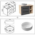 AICA SANITAIRE - AICA Ensemble meuble de Salle de Bain Suspendu 80cm avec vasque à poser + 2*Colonne + Miroir LED Dimmable, Anthracite + Chêne - vignette