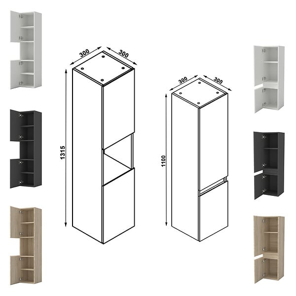 AICA SANITAIRE - AICA Ensemble meuble de Salle de Bain Suspendu 80cm avec vasque à poser + 2*Colonne + Miroir LED Dimmable, Anthracite + Chêne - large