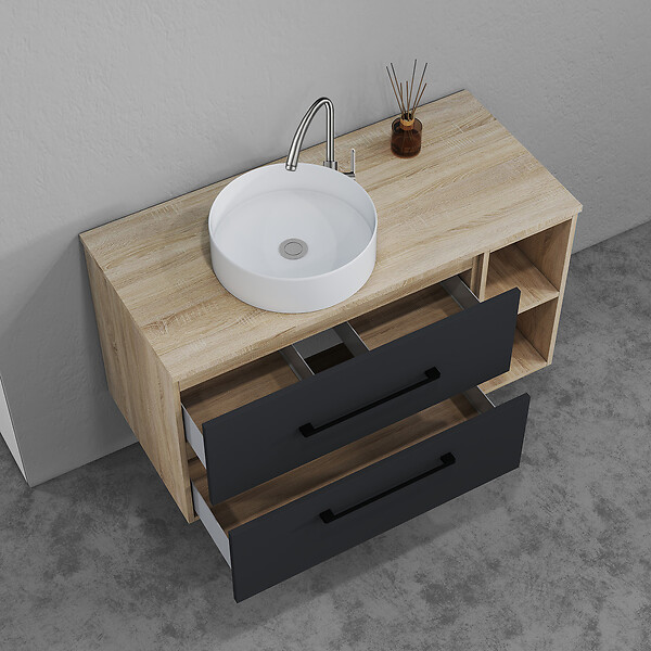 AICA SANITAIRE - AICA Ensemble meuble de Salle de Bain Suspendu 100cm avec lavabo à poser + 2*Colonne + Miroir LED Dimmable - large