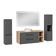 AICA SANITAIRE - AICA Ensemble meuble de Salle de Bain Suspendu 120cm avec vasque à poser + 2*Colonne + Miroir LED Dimmable, Anthracite + Chêne - vignette