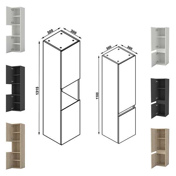 AICA SANITAIRE - AICA Ensemble meuble de Salle de Bain Suspendu 100cm avec vasque à poser + 2*Colonne + Miroir LED Dimmable, Anthracite + Chêne - large