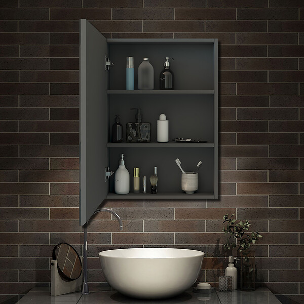 AICA SANITAIRE - AICA Ensemble meuble de Salle de Bain Suspendu 80cm avec vasque à poser + 2*Colonne + Armoire salle de bain avec miroir, Anthracite + Chêne - large