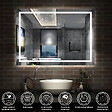 AICA SANITAIRE - AICA Ensemble meuble de Salle de Bain Suspendu 80cm avec vasque à poser + 2 Rangements Ouverts, Miroir LED Dimmable - vignette