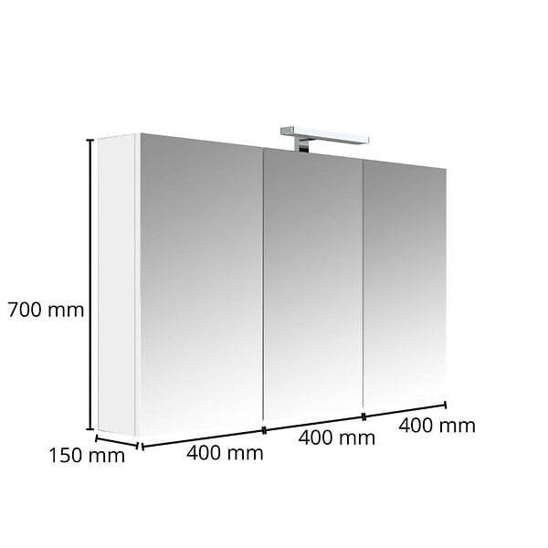 GODART - Armoire miroir de toilette éclairante 3 portes 120 cm blanche Juno 2 - large