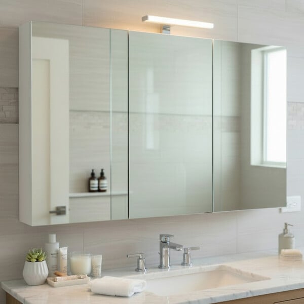 GODART - Armoire miroir de toilette éclairante 3 portes 120 cm blanche Juno 2 - large