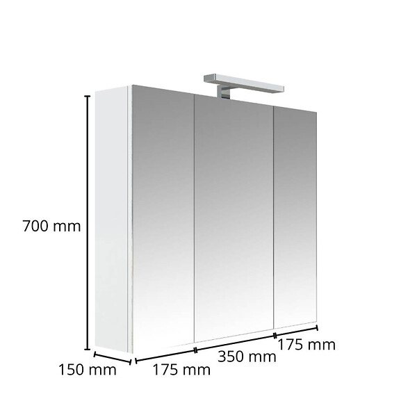 GODART - Armoire miroir de toilette éclairante 3 portes 70 cm blanche Juno 2 - large