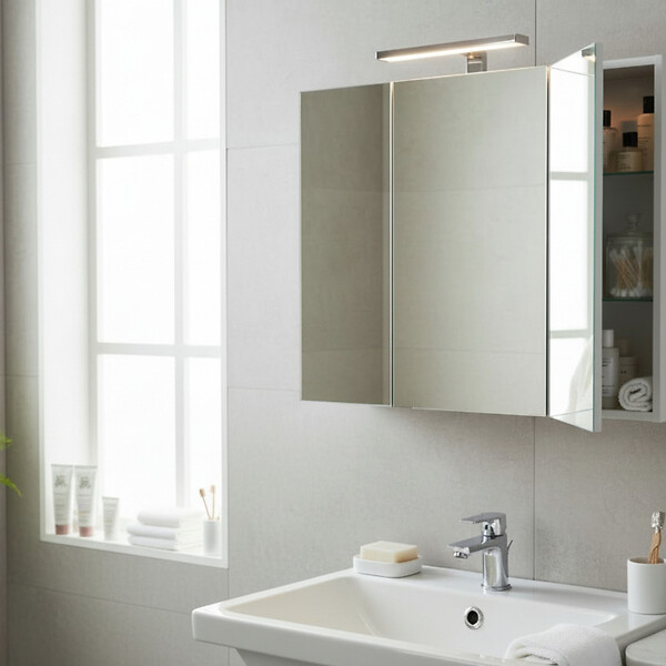 GODART - Armoire miroir de toilette éclairante 3 portes 60 cm blanche Juno 2 - large