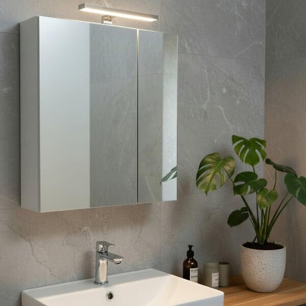GODART - Armoire miroir de toilette éclairante 2 portes 60 cm blanche Juno 2 - large