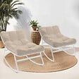 ID MARKET - Lot de 2 fauteuils de jardin à bascule ARONA blanc coussin beige - vignette