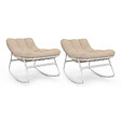 ID MARKET - Lot de 2 fauteuils de jardin à bascule ARONA blanc coussin beige - vignette