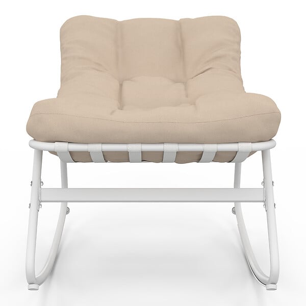 ID MARKET - Lot de 2 fauteuils de jardin à bascule ARONA blanc coussin beige - large