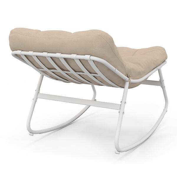 ID MARKET - Lot de 2 fauteuils de jardin à bascule ARONA blanc coussin beige - large