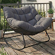 ID MARKET - Fauteuil de jardin à bascule LOA effet rotin gris avec coussin gris - vignette