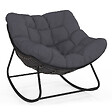 ID MARKET - Fauteuil de jardin à bascule LOA effet rotin gris avec coussin gris - vignette