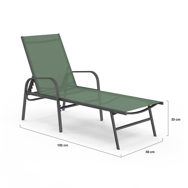 ID MARKET - Lot de 2 transats de jardin inclinables FIDJI en acier et toile vert olive - large