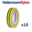 HELLERMANNTYTON - Lot de 10 rubans isolant de 10m et de largeur 15mm Vert et Jaune-HellermannTyton - vignette