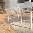 ID MARKET - Lot de 4 chaises de jardin THELMA métal et textilène empilables blanc et beige - vignette