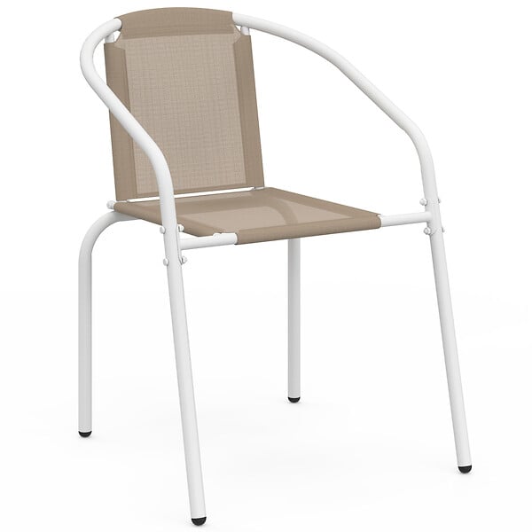 ID MARKET - Lot de 4 chaises de jardin THELMA métal et textilène empilables blanc et beige - large