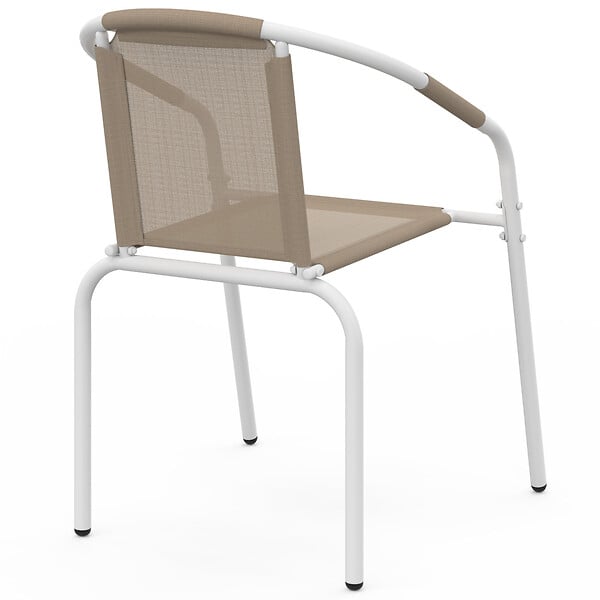 ID MARKET - Lot de 4 chaises de jardin THELMA métal et textilène empilables blanc et beige - large