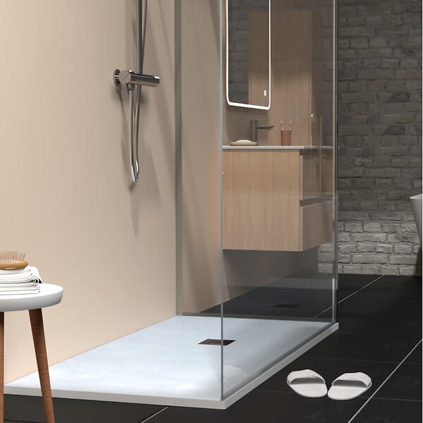 GODART - Receveur de douche 80x160 extraplat antidérapant blanc effet texturé avec bonde - Ceane - large