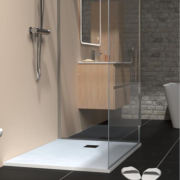 GODART - Receveur de douche 90x120 extraplat antidérapant blanc effet texturé + bonde - Ceane - large