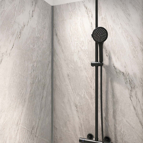 AURLANE - Pack 3 Panneaux Muraux Pierre Artic Storm 90x210cm et Profilés Chrome - STONE'IT - large