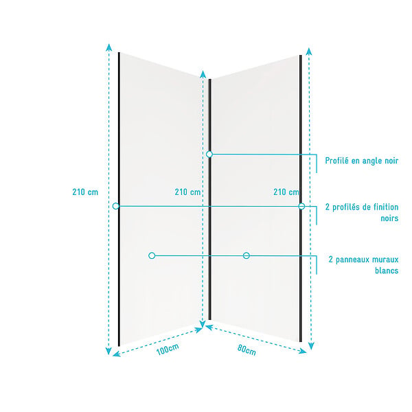 AURLANE - Pack 2 Panneaux Muraux en Aluminium Blanc 80+100x210cm + Profilés Noir - WALL'IT - large