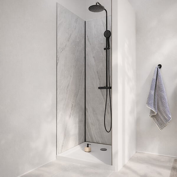 AURLANE - Pack 3 Panneaux Muraux Pierre Artic Storm 90x210cm et Profilés Noirs - STONE'IT - large