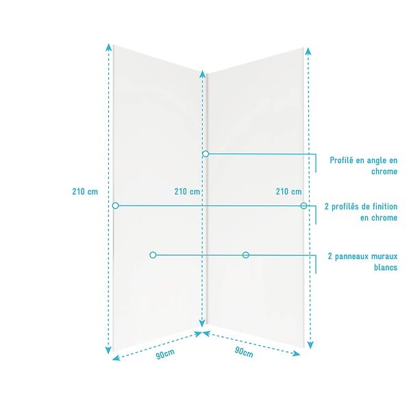 AURLANE - Pack 2 Panneaux Muraux en Aluminium Blanc 90x210cm avec Profilés Chrome - WALL'IT - large