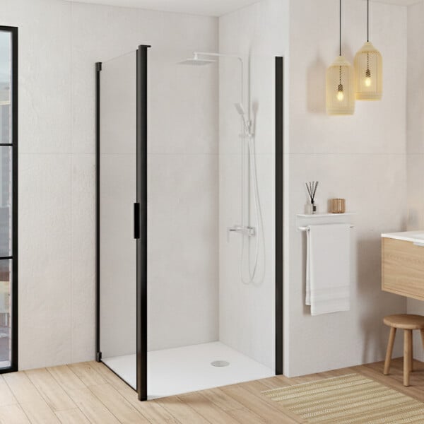 ALLIBERT - Retour fixe pour porte de douche pivotante 86.5-89x200 cm noir mat Laja - large